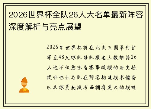 2026世界杯全队26人大名单最新阵容深度解析与亮点展望